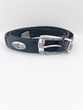Brighton Classic Mens Black Leather Belt with Silver-plated Buckle and Accents
